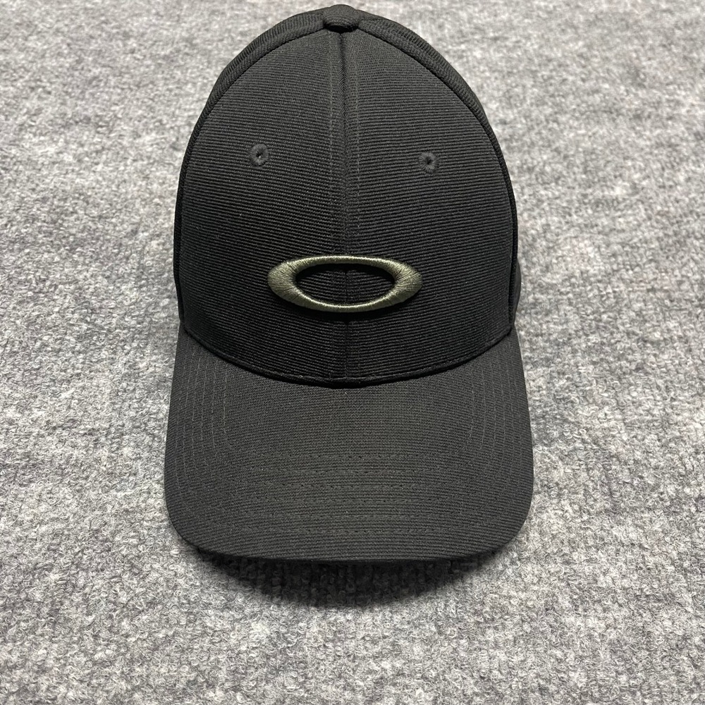 OAKLEY Hat Cap Mens S/M Black TINCAN Carbon Fiber Ellipse Logo Flex Stretch Fit